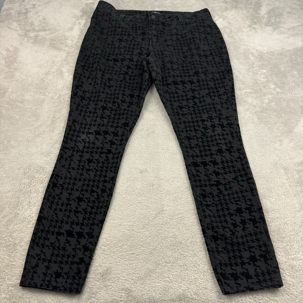 VTG NYDJ Flocked Super Skinny Lift Tuck Jeans Women 16‎ Black Velvet Geometric